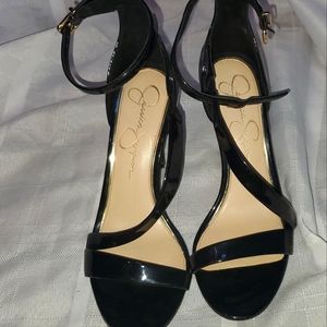 Jessica Simpson Black Shiney Strappy Heels | Women's Size 8